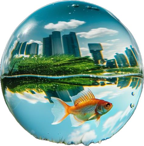 A fish swimming around an sphere of water hovering of a grass plane. The orb reflects a city on the horizon. Frutiger Wallpaper, Old App Logos, Frutigo Aero, Frutiger Aero Wallpaper, Aero Frutiger, Frutiger Aero Aesthetic, Aero Aesthetic, 2000s Wallpaper, Frutiger Metro