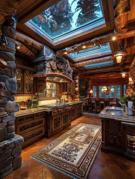 Mountain House Interior Kitchen, Interior Log Cabin, Colorado Mansion, Rustic Log Cabin Homes, Shifting House, My Home Aesthetic, Mountain House Interior, Lodge Style Decorating, Cabin Decorations