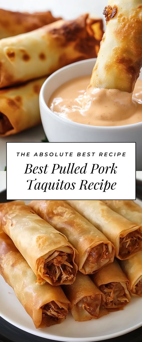 Image for Best Pulled Pork Taquitos Recipe Taquitos Appetizers, Pulled Pork Taquitos, Pork Taquitos Recipe, Savory Pulled Pork, Pork Taquitos, Sour Cream Ranch Dressing, Southwest Egg Rolls, Best Pulled Pork, Chipotle Ranch Dressing