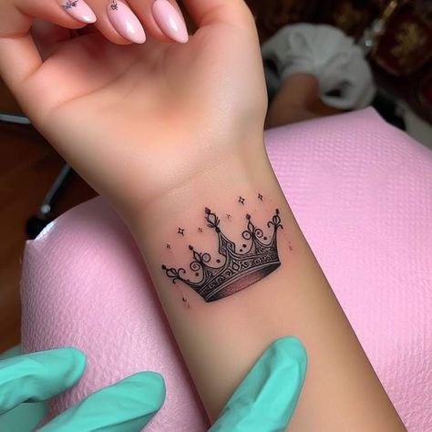 Crown Women Tattoo, Princess Crown Tattoo, Princess Crown Tattoos, Crown Tattoos, Crown Women, Crown Tattoo Design, Cute Hand Tattoos, Finger Hands, Bee Sting