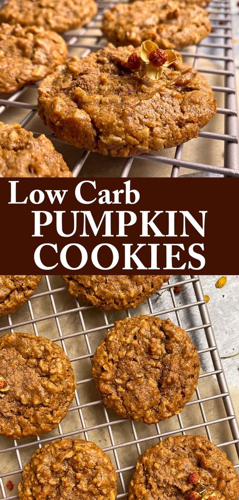 These low carb pumpkin cookies are made with shredded coconut, pumpkin puree, almond butter and maple syrup (or sweetener). These pumpkin coconut cookies taste like an oatmeal cookie, but are grain free and Paleo friendly. #pumpkincookies #coconut #paleorecipes #lowcarbcookies #glutenfreedairyfree #cookies Coconut Flour Pumpkin Recipes, Low Carb Pumpkin Cookies, Coconut Flour Pumpkin Cookies, Keto Pumpkin Cookies, Pumpkin Coconut Cookies, Pumpkin Peanut Butter Cookies, Grain Free Pumpkin Cookies, Almond Butter Cookie, Healthier Pumpkin Cookies