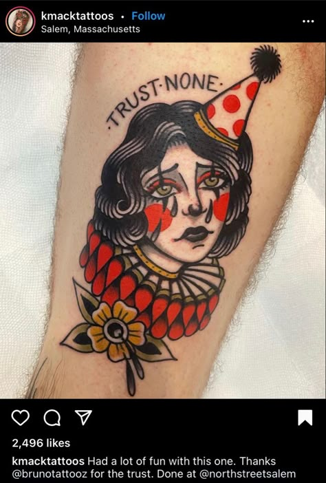 Traditional Tattoo Pin Up, Jester Tattoo, Circus Tattoo, Optical Illusion Tattoos, Illusion Tattoos, Traditional Tattoo Old School, Pin Up Girl Tattoo, Minimalist Tattoo Ideas, Traditional Tattoo Inspiration