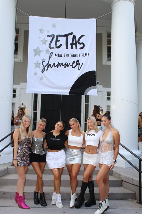 Recruitment Week Themes, Sorority Polish Week Themes, Sorority Themes Events, Rush Week Themes Sorority, Disco Theme Bid Day, Zta Bid Day Themes, City Of Angels Bid Day, Bid Day Signs For New Members, Recruitment Themes Ideas