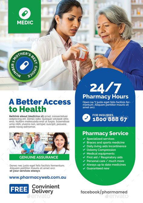 Pharmacy and Health Care Flyer Pharmacy Brochure, Healthcare Advertising, Medical Flyer, Studio Medico, Pamphlet Template, Medical Posters, Free Brochure Template, Care Logo, Health Logo