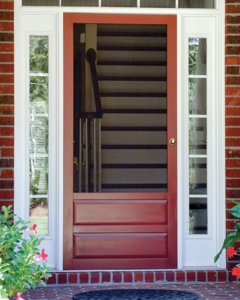 Hampton Wood Screen Door Black Screen Door, Front Door With Screen, Decorative Screen Doors, Porch Inspiration, Wood Screen Door, Wooden Screen Door, Theme Bedroom, Lake Villa, Door Colors