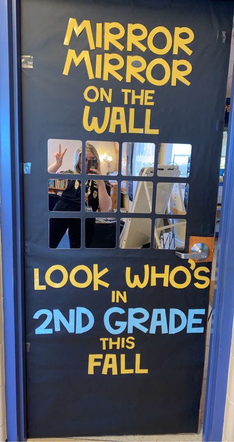 Mirror On Classroom Door, Mirror Mirror On The Wall Bulletin Board, 2nd Grade Classroom Door Ideas, Classroom Mirror, Pta Bulletin Boards, Disney Themed Classroom, Boards Ideas, Classroom Doors, Disney Classroom