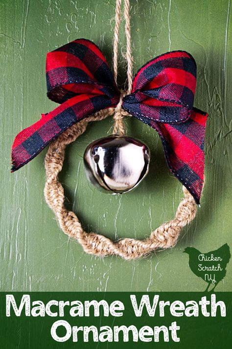 Decorate the tree with a darling Macrame Ornament Wreath decorated with a shiny bell and a pretty bow made from wired ribbon that coordinates with your holiday decorations #ChristmasOrnament #DIYChristmas Macramé Wreath, Christmas Wreaths For Windows, Macrame Wreath, Wreath Ornament, Ornament Tutorial, Fabric Ornaments, Handmade Christmas Decorations, Fabric Christmas Ornaments, Christmas Ornaments Homemade