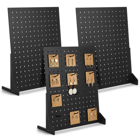 PRICES MAY VARY. Natural Organizer: mainly crafted from beech wood, this peg board stand matches its color; The size is approximately 17 x 13 x 5.51 inches/ 43 x 33 x 14 cm, offering ample room for organizing your accessories; The package includes 3 pieces of racks which can be setup with ease as they come with base brackets and tools; Hooks are not included No Fuss Assembly: the pegboard display stand is simple to install, comes equipped with base brackets and tools, what you need is to attach Retail Earring Display Ideas, Craft Fair Jewelry Display, Jewelry Display Ideas Craft Show, Earring Displays For Craft Shows, Jewelry Pop Up Shop Display Ideas, Pegboard Display Stand, Wooden Earring Display, Wooden Peg Board, Jewelry Vendor Display