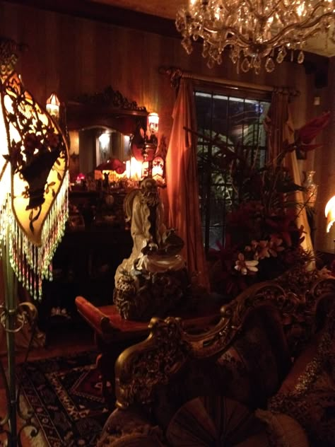 Vampire Inspired Room, Living Room Designs Bohemian, The Love Witch Bedroom, Old Victorian Bedroom, Gothic Bohemian Decor, Gothic Bedrooms Vampires, Vampire Bedroom Aesthetic Victorian, Red Goth Living Room, Victorian Red Room