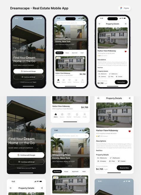 Real Estate Mobile App UI Design Mobile App Screen Design, Mobile App Home Page Design, Notes App Design, Real Estate Mobile App Ui Design, Real Estate Ui Design, Fonts Notes, Mobile App Design Templates, Ui Ux Case Study, Social App Design