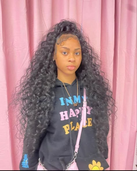 Jayda Half Up Half Down, Half Up Half Down Weave Ponytail, Girly Outfits Teenage, Ponytail With Curly Hair Weave, Loose Deep Wave Weave Half Up Half Down, Cute Half Up Half Down Hairstyles Black Women, Hair Set Up In Room, Half Up Half Down Deep Wave Sew In, Weave Ponytail Hairstyles Half Up