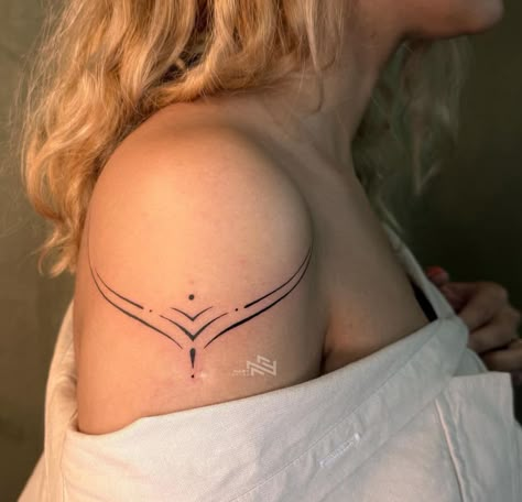 Line On Shoulder Tattoo, Line Work Shoulder Tattoo, Line Art Shoulder Tattoos For Women, Shoulder Tattoo Line Work, Line Shoulder Tattoo, Armband Tattoo Design For Women, Shoulder Line Tattoo, Phoenix Arm Band Tattoo, Shoulder Ornamental Tattoo