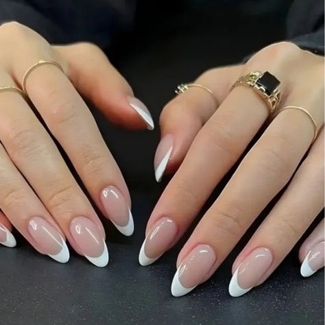 24 Pieces Fake Press On Nails Color May Vary Due To Lighting Size One Size Condition New Comes With Mini Nail File And Glue Adhesive Strips Hard Nails, Almond Shape Nails, French Tip Acrylic Nails, French Nail Designs, White French, French Tip Nails, Valentine's Day Nails, Nail Accessories, Medium Long