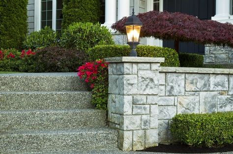 Landscaping in Gladwyne PA Driveway Design, Post Lanterns, Post Lighting, Inviting Home, Outdoor Post Lights, Outdoor Lanterns, Post Lights, Garden Spaces, Beveled Glass