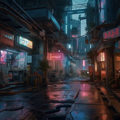 Cyberpunk Alley, Environmental Art, Cyberpunk, Cityscape, Art