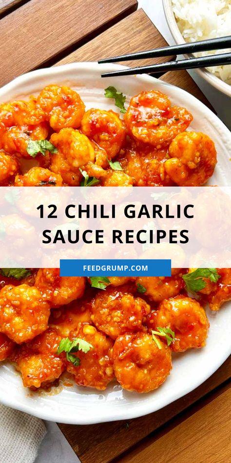 plate of chili garlic shrimp Recipes That Use Chili Sauce, Chinese Chili Garlic Sauce Recipes, Chili Garlic Sauce Chicken, Chicken With Chili Garlic Sauce, Sweet Chili Sauce Ideas, Tai Sweet Chili Sauce Recipes, Recipes With Thai Chili Sauce, Chili Garlic Sauce Recipes Dinners, Huy Fong Chili Garlic Sauce Recipes