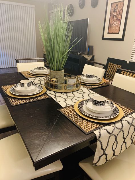 African Inspired Dining Room Decor, African Inspired Table Setting, African American Kitchen Decor, Afrocentric Table Decor, African Decor Dining Room, Afrocentric Dining Room Decor, Brown Dining Room Table Decor, African Inspired Dining Room, African Dining Room