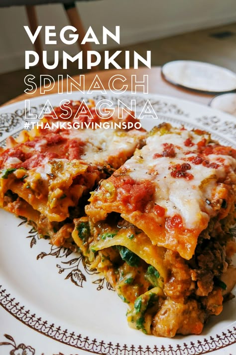 Vegan Autumn Lasagna, Pumpkin Lasagna Vegan, Pumpkin Spinach Lasagna, Vegan Mushroom Lasagna, Raw Vegan Lasagna, Vegan Thanksgiving Meals, Pumpkin Vegan Recipes, Vegan Spinach Lasagna, Pumpkin Lasagne