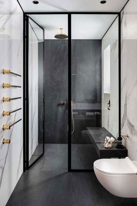 #homesafetytaxcredit #livinginplace #homesafety #functionalhome #comfortablehome #nonslipflooring #radiantheat #bathroomdesign #zerothresholdshower Black And White Bathroom, Interior Design Minimalist, Bad Inspiration, Dream Bathrooms, Bathroom Layout, Dream Bathroom, Farmhouse Bathroom, White Bathroom, Diy Bathroom