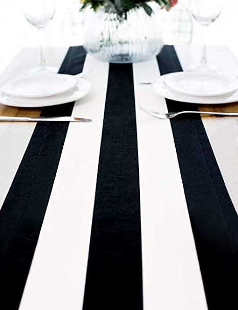 Letjolt Black and White Striped Table Runner Cotton Fabric Christmas Dinner Table Decor New Year Decoration Wedding Birthday Party Baby Shower, 12x72 Inches Classic Modern Wedding, Thanksgiving Table Runner, Spring Table Runner, Halloween Table Runners, Dinner Party Table, Christmas Dinner Table, Striped Table Runner, Dinner Table Decor, Burlap Table Runners