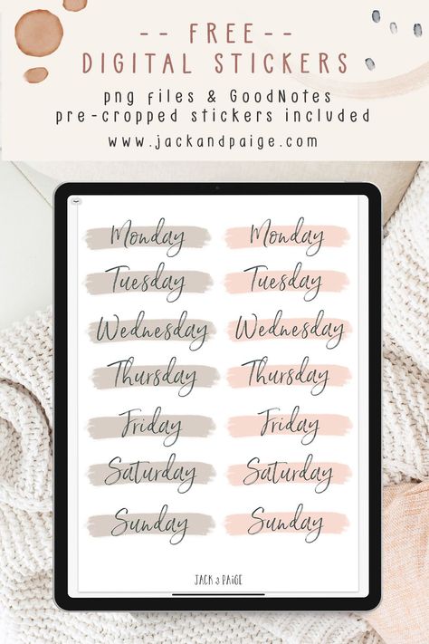 FREE : Digital stickers - days of the week #q Goodnotes Stickers Pre Cropped Free, Pre Cropped Digital Stickers Free, Goodnotes Template Free Stickers, Goodnotes Freebies, Free Digital Stickers For Goodnotes, Free Goodnotes Stickers, Goodnotes Free, Free Digital Stickers, Freebies Stickers