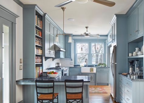 Fillmore Street Cottage - Craftsman - Kitchen - Minneapolis - by David Heide Design Studio | Houzz Navy Kitchen Cabinets, Laundry Cabinet, Folk Victorian, Craftsman Kitchen, Blue Kitchen Cabinets, Victorian Kitchen, House Makeover, Interior Design Awards, Cabinet Color