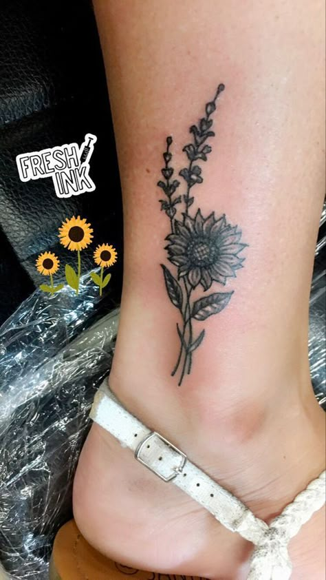 Inside Ankle Tattoos, Farm Tattoo, Tattoo Sunflower, Mother Tattoos For Children, Real Tattoos, Sunflower Tattoo Shoulder, Cowgirl Tattoos, Matching Tats, Country Tattoos