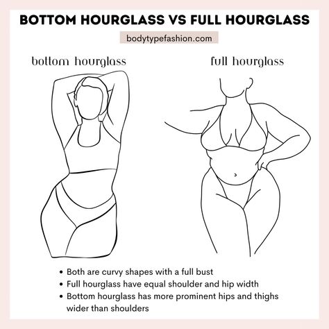 bottom hourglass vs full hourglass body type Body Shape Chart, Hourglass Body Shape Outfits, Hourglass Outfits, Body Type Drawing, Curvy Body Types, Hourglass Body Shape, Body Types Women, 100 Books, Fashion Dictionary