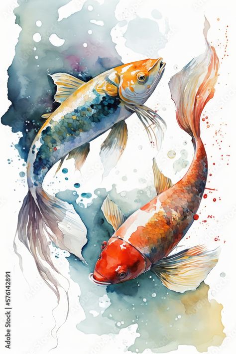 Pictures Of Fish To Paint, Fish In Watercolor, Watercolour Fish Paintings, Koi Fish Watercolor Paintings, Water Animals Art, Watercolor Fish Painting, Aquarel Art, Watercolor Sea Animals, Watercolour Fish