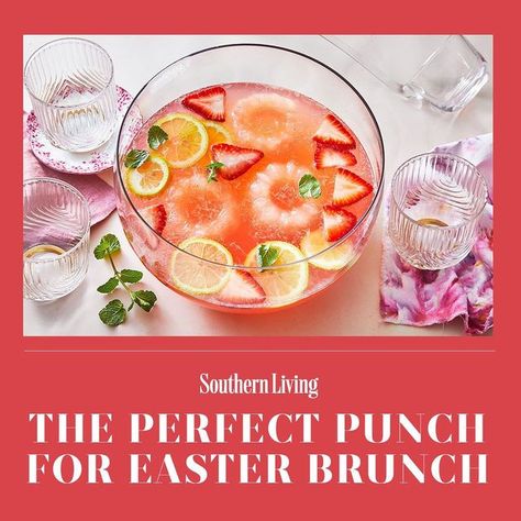 Southern Living on Instagram: "In this Easter punch recipe, we used rhubarb to make a homemade simple syrup; the sweet-tart flavor of the spring veggie is complemented by store-bought strawberry lemonade. Together, they make a pretty-in-pink punch that’s alcohol-free. Visit the link in our profile to try our recipe and learn how to make those elegant ice rings, too. 📷: @caitbensel; food styling: @tcizzle; recipe: @eatseditor" Easter Brunch Punch, Easter Punch Recipes, Easter Punch, Homemade Simple Syrup, Brunch Punch, Rose Strawberry, Ice Ring, Punch Recipe, Pink Punch