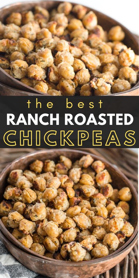 These Ranch Roasted Chick Peas are a super easy and healthy snack! A great alternative to chips that is made with pantry staples you probably already have on hand!   #snack #chickpea #healthyrecipe Alternative To Chips, Vegan Healthy Snacks, Snack Sani, Healthy Snacks To Buy, Pea Recipes, Chickpea Recipes, Healthy Snacks Easy, Roasted Chickpeas, Idee Pasto Sano