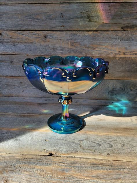 Check out Vintage Indiana Glass Blue Iridescent Carnival Glass Teardrop Garland Compote, the latest item I added on eBay! #eBay #eBaySeller Teardrop Garland, Carnival Glass Vintage, Blue Carnival Glass, Glass Teapot, Century Decor, Iridescent Blue, Beanie Babies, Indiana Glass, Carnival Glass