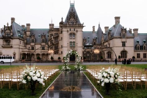 Asheville, NC Biltmore Wedding Front Lawn Ceremony Biltmore Estate Christmas, Fall Ceremony, Biltmore Wedding, The Biltmore Estate, The Biltmore, Ceremony Design, Asheville Wedding, Biltmore Estate, Wedding Reception Dress