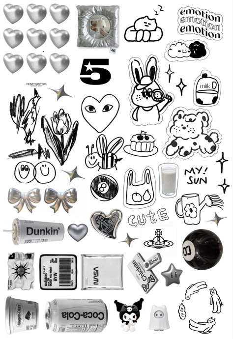 Y2k Doodles Aesthetic, Y2k Stickers Printable, Y2k Printable Stickers, Grey Aesthetic Stickers, Printable Stickers Y2k, Aesthetic Sticker Png, Kuromi Aesthetic Stickers, Grey Stickers Aesthetic, Minimalistic Doodles