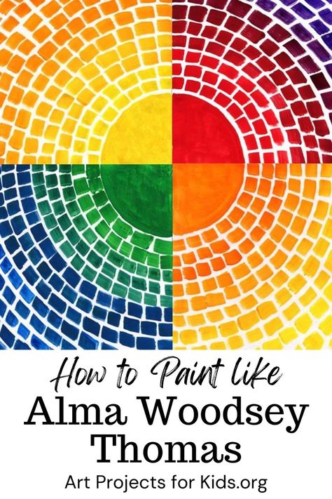 Alma Woodsey Thomas Art Lesson, Alma Thomas Art Projects For Preschool, Alma Thomas Art Lesson, Alma Woodsey Thomas For Kids, Alma Thomas Art Projects For Kids, Alma Thomas Art, Painting Projects For Kids, Alma Woodsey Thomas, Abstract Art Lesson