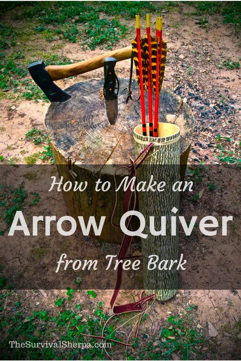 How to Make an Arrow Quiver from Tree Bark - TheSurvivalSherpa.com Arrow Quiver, Eastern Woodlands, Traditional Bow, Permaculture Design, Traditional Archery, Drill Set, Army Knife, An Arrow, Quiver