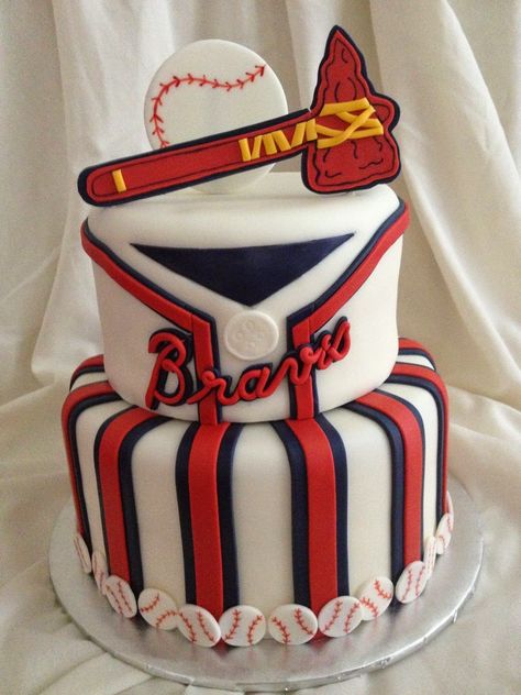 Braves Birthday - Awesome! Atlanta Braves Cake, Atlanta Braves Birthday, Designer Birthday Cakes, Brave Birthday Cakes, Brave Cakes, Baseball Birthday Cakes, Brave Birthday Party, Braves Party, Baseball Cake