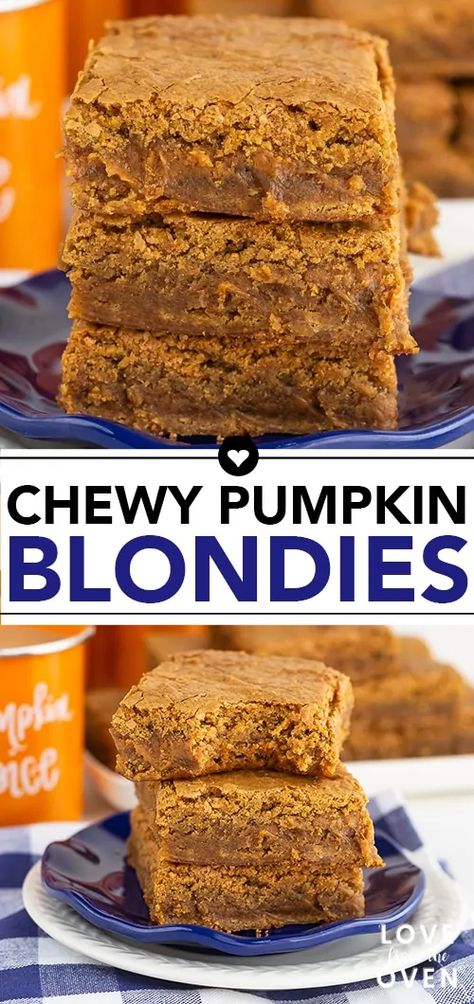 Halloween Blondies, Blondies Dessert, Pumpkin Sweets, Blondies Brownies, Pumpkin Vegan, Pumpkin Blondies, Desserts Pumpkin, Dessert For Fall, Dessert Fall