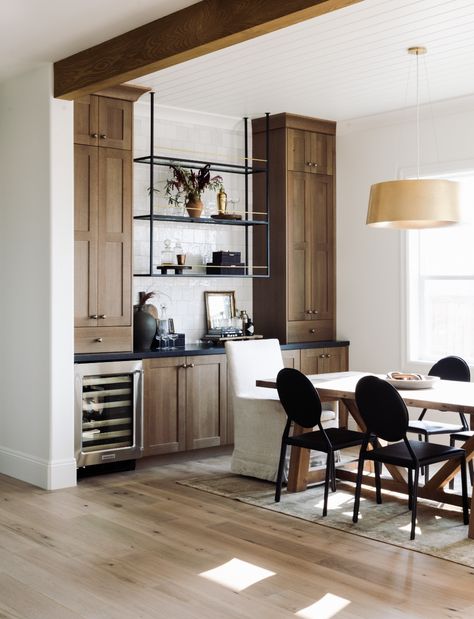 Dining Room Design with White Oak Cabinets - Transitional - Dining Room - Other - by Boxwood Avenue | Houzz Built In Pantry Cabinet Wall Dining Room, Sideboard Buffet Built In, Long Wall Kitchen Cabinets, Dinning Room Buffet Cabinet, Dry Bar Wall Ideas, Sideboard Ideas, Portugal House, Dining Room With Built Ins, Dining Room Built Ins