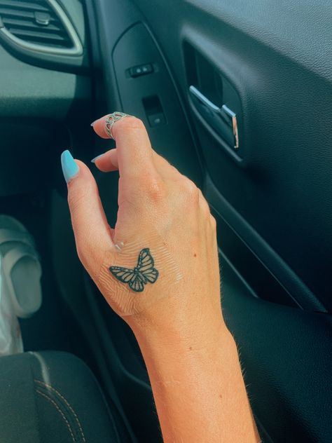 Butterfly Tattoo Thumb, Butterfly Tattoo On Thumb, Small Butterfly Hand Tattoo, Butterfly Thumb Tattoo, Tattoo On Thumb Side, Butterfly On Hand Tattoo, Inside Hand Tattoo, Butterfly Finger Tattoo, Butterfly On Hand