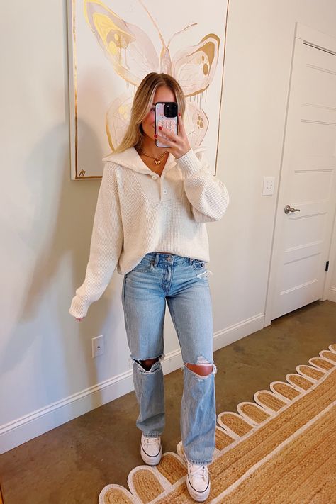 Aerie CozyUp Waffle Button Sweater curated on LTK Aerie Waffle Set, Aerie Outfit, Never Better, Pullovers Outfit, Ootd Inspo, Button Sweater, Sweatshirt Outfit, White Sweaters, Square Neck