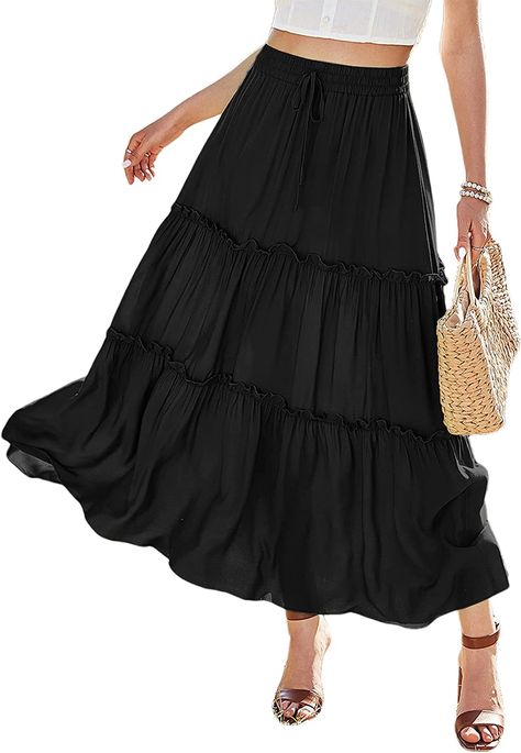 Black Boho Skirt, New Mom Outfits, Long Skirt Casual, Skz Concert, Long Flowy Skirt, High Waist Long Skirt, Long Maxi Skirt, Teacher Clothes, Black Maxi Skirt