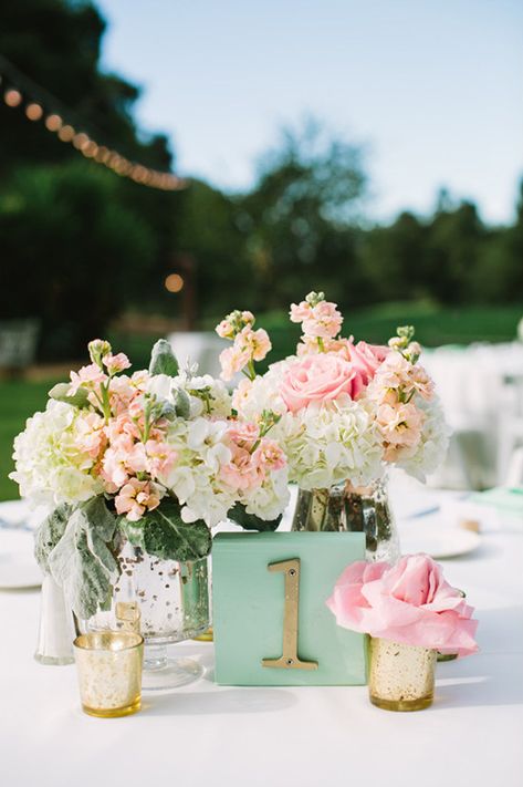 Peach Centerpieces, Minted Wedding, Wedding Mint, Wedding Coral, Gold Table Numbers, Wedding Mint Green, Wedding Color Combos, Wedding Color Inspiration, Summer Wedding Colors