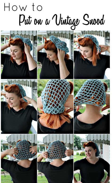 How to Put on a Snood / Va-Voom Vintage | Vintage Fashion, Hair Tutorials and DIY Style Cabelo Pin Up, How To Wear Headbands, Retro Hairstyles Tutorial, Retro Updo, Crochet Snood, Hair Snood, 1940s Hairstyles, Curly Short, Rockabilly Hair