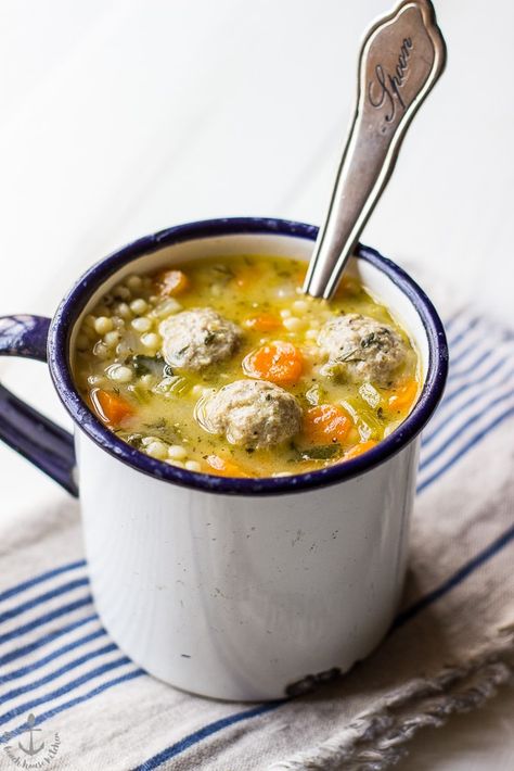 Italian Wedding Soup | thebeachhousekitchen.com @thebeachhousek #soup #comfortfood #Italian Soup Recipe With Ground Turkey, Healthy Italian Wedding Soup, Recipe With Ground Turkey, Natashas Kitchen, Wedding Soup Recipe, Italian Wedding Soup Recipe, Beach House Kitchen, Chowder Soup, Healthy Italian