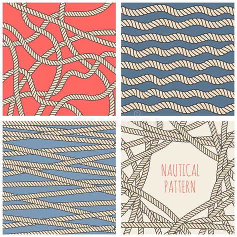 Nautical patterns set stock illustration Vintage Nautical Illustration, Nautical Graphic Design, Color Palette Illustration, Nautical Color Palette, Palette Illustration, Nautical Illustration, Rope Pattern, Nautical Pattern, Geometry Design