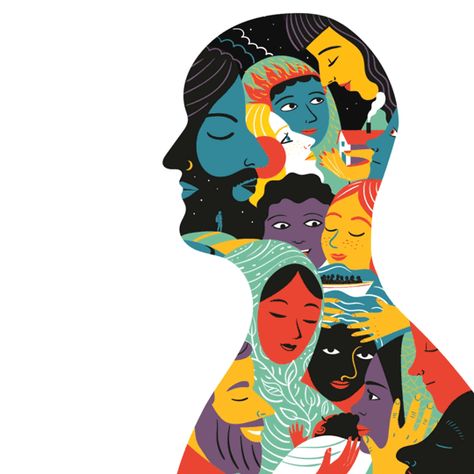 Inclusion Illustration, Empathy Illustration, Solidarity Illustration, Face Illustration Art, Community Illustration, Connection Graphic, Universe Illustration, Geometric People, Identity Illustration