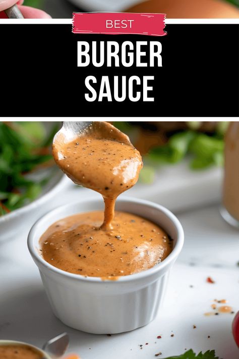 The Best Burger Sauce is tangy and delicious while using simple ingredients, and this one certainly won't disappoint! Put it on your hamburgers for the full restaurant experience. Classic Burger Sauce, Bbq Sauce For Burgers, Burger Sauce Spicy, Spicy Sauce For Burgers, Bbq Sauce Burgers, Burgers Sauce Recipe, Cajun Burger Sauce, Hamburger Special Sauce, Sauce For Burgers Hamburgers