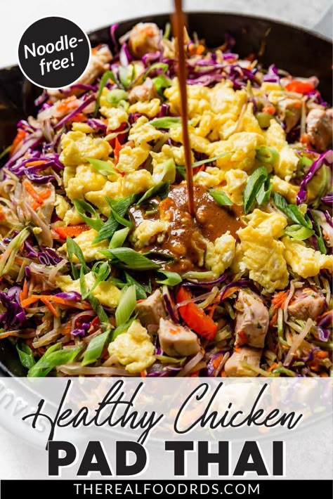 Healthy Chicken Pad Thai, Pad Thai Noodle, Real Food Dieticians, Healthy Pad Thai, Noodles Making, Cabbage And Carrots, Turkey Dinners, Real Food Dietitians, Chicken Pad Thai