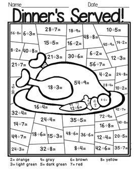 Division Coloring Pages - Worksheet School Thanksgiving Division, Division Color By Number, Addition Coloring Worksheet, Memorial Day Coloring Pages, Division Activities, Math Coloring Worksheets, Division Practice, Division Facts, Math Division